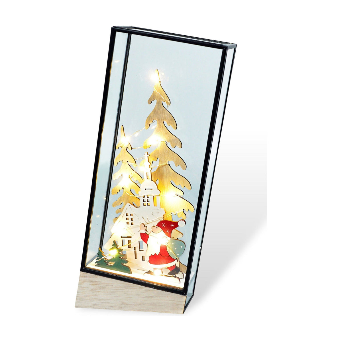 Xmas Haus Hurricane Glass Holder – Festive Village Scene with Santa, Battery-Operated Warm LED Christmas Decoration_Christmas Lights