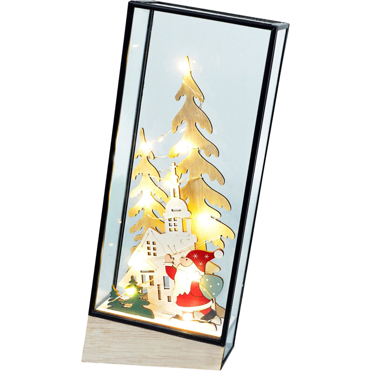Xmas Haus Hurricane Glass Holder – Festive Village Scene with Santa, Battery-Operated Warm LED Christmas Decoration_Christmas Lights