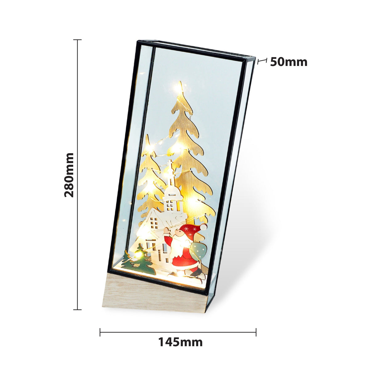 Xmas Haus Hurricane Glass Holder – Festive Village Scene with Santa, Battery-Operated Warm LED Christmas Decoration_Christmas Lights