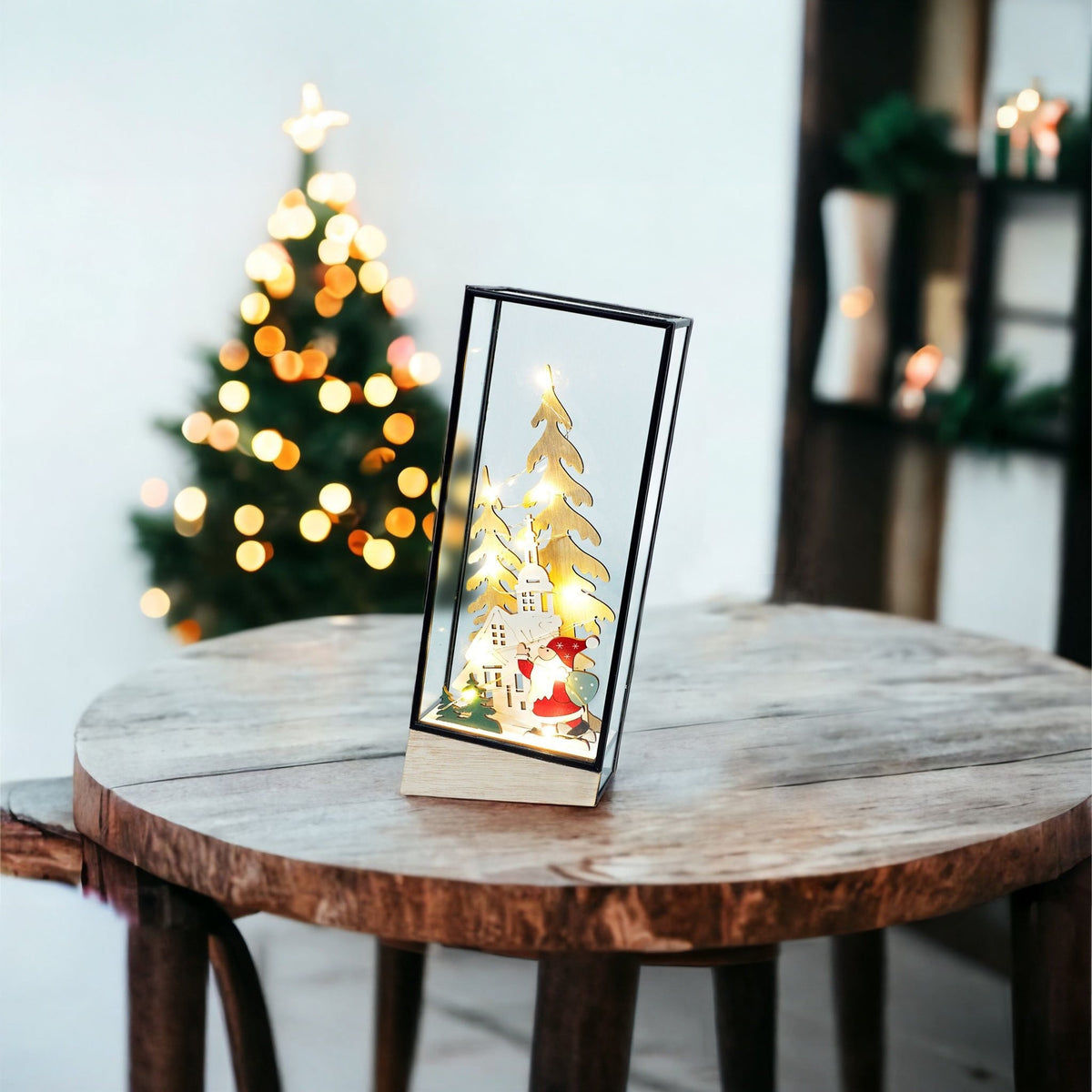 Xmas Haus Hurricane Glass Holder – Festive Village Scene with Santa, Battery-Operated Warm LED Christmas Decoration_Christmas Lights