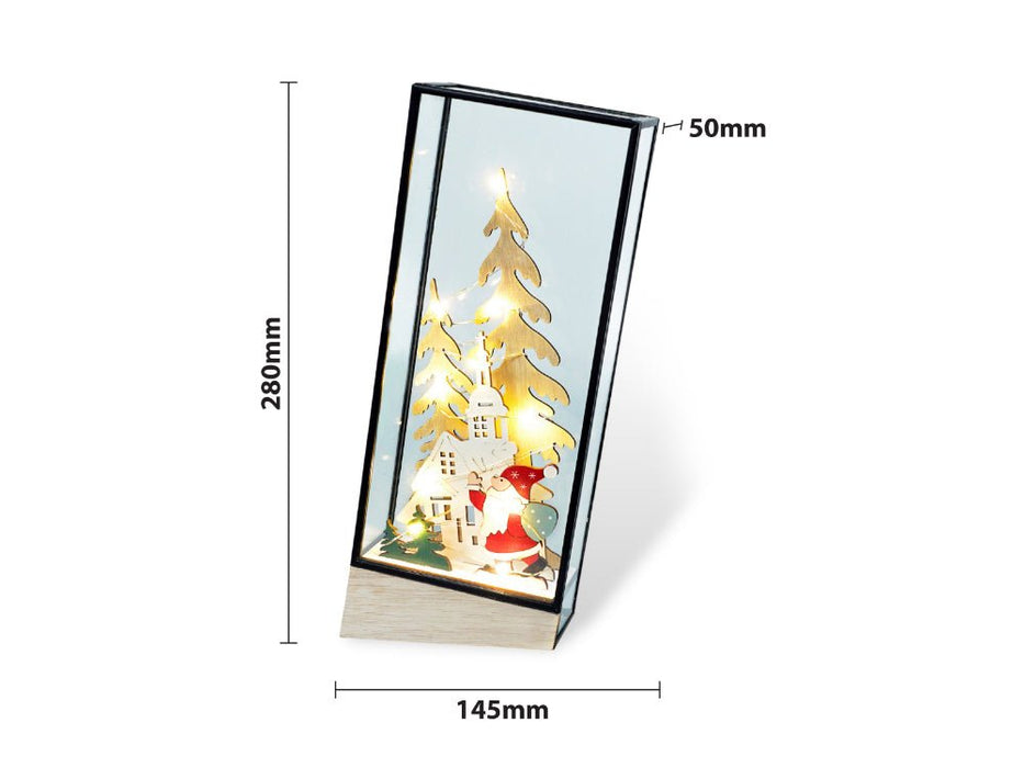 Xmas Haus Hurricane Glass Holder with Light Up Festive Village & Santa Scene Battery Operated_Christmas Lights