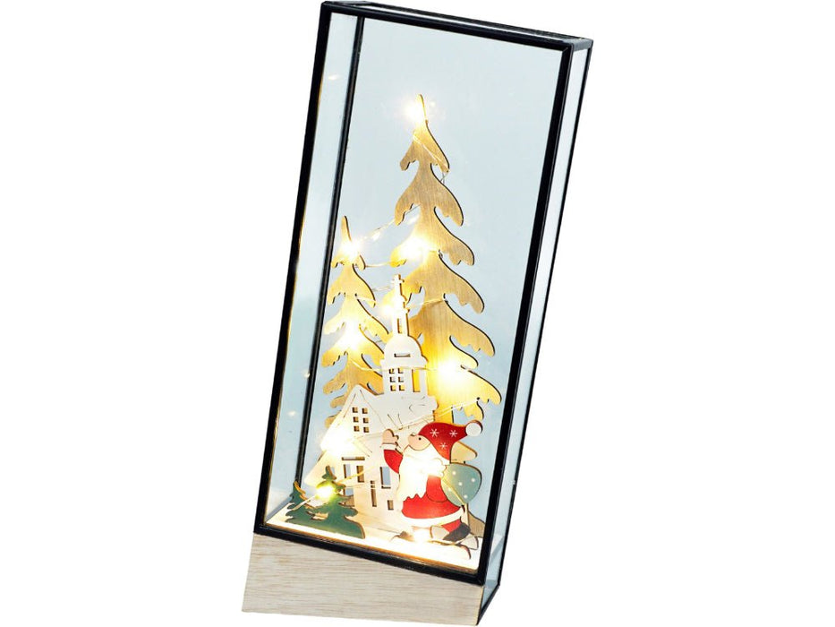 Xmas Haus Hurricane Glass Holder with Light Up Festive Village & Santa Scene Battery Operated_Christmas Lights
