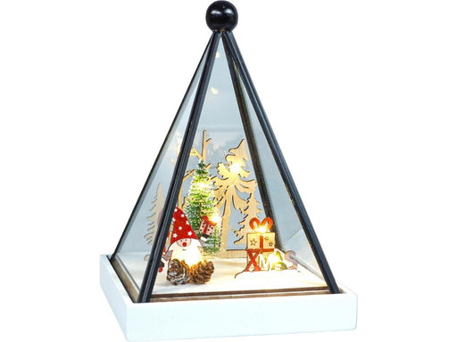 Xmas Haus Triangle Hurricane Glass Holder with Light Up Festive Gonk Scene Battery Operated_Christmas Lights