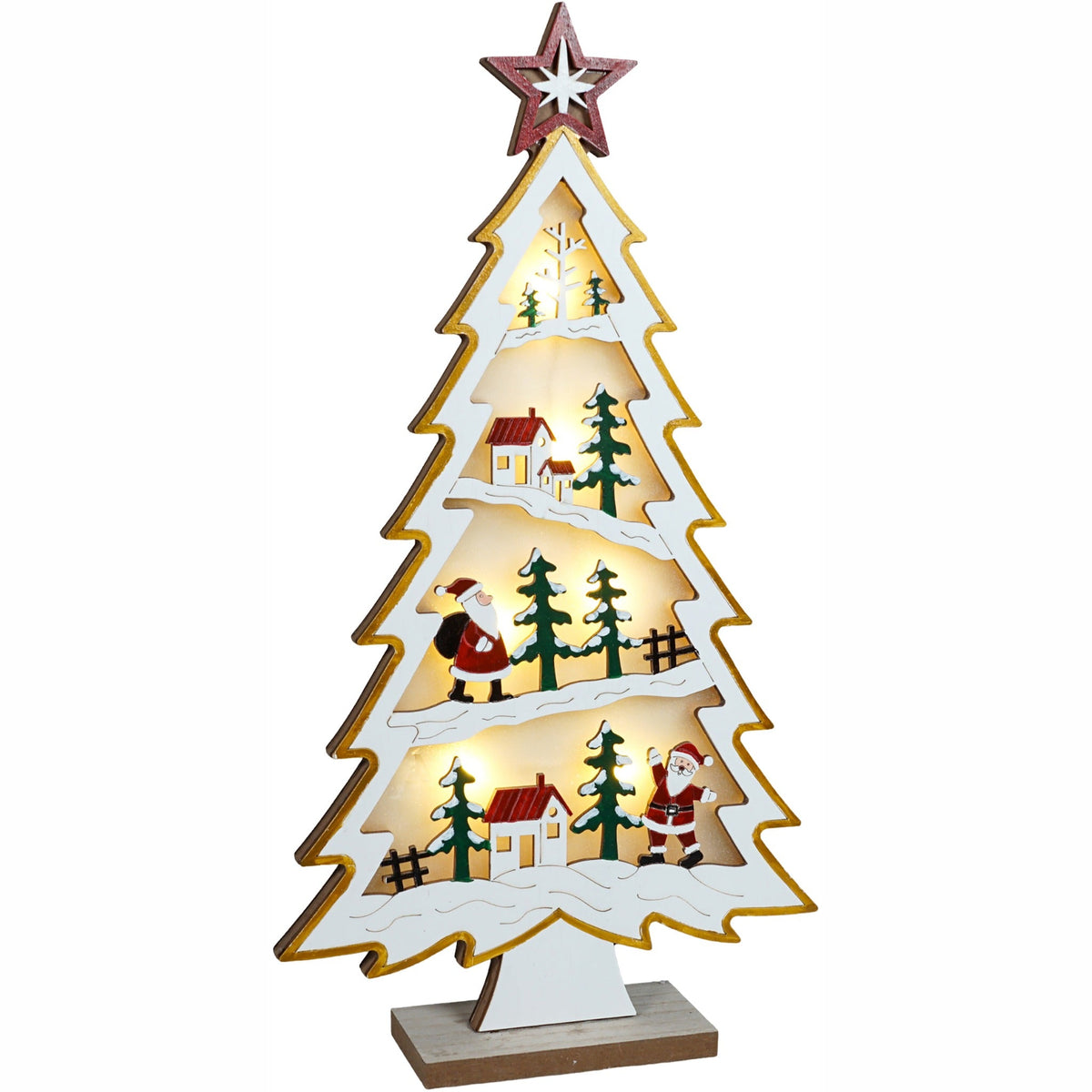 Xmas Haus Natural Festive Wood LED Light Up Christmas Village With in a Tree Scene Battery Operated_Indoor Christmas Decorations