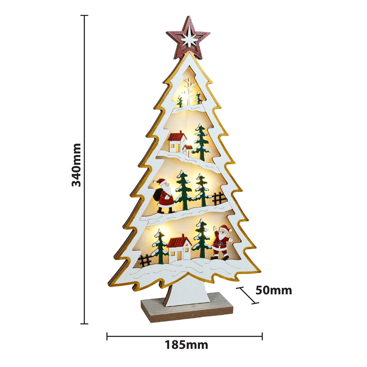 Xmas Haus Natural Festive Wood LED Light Up Christmas Village With in a Tree Scene Battery Operated_Indoor Christmas Decorations