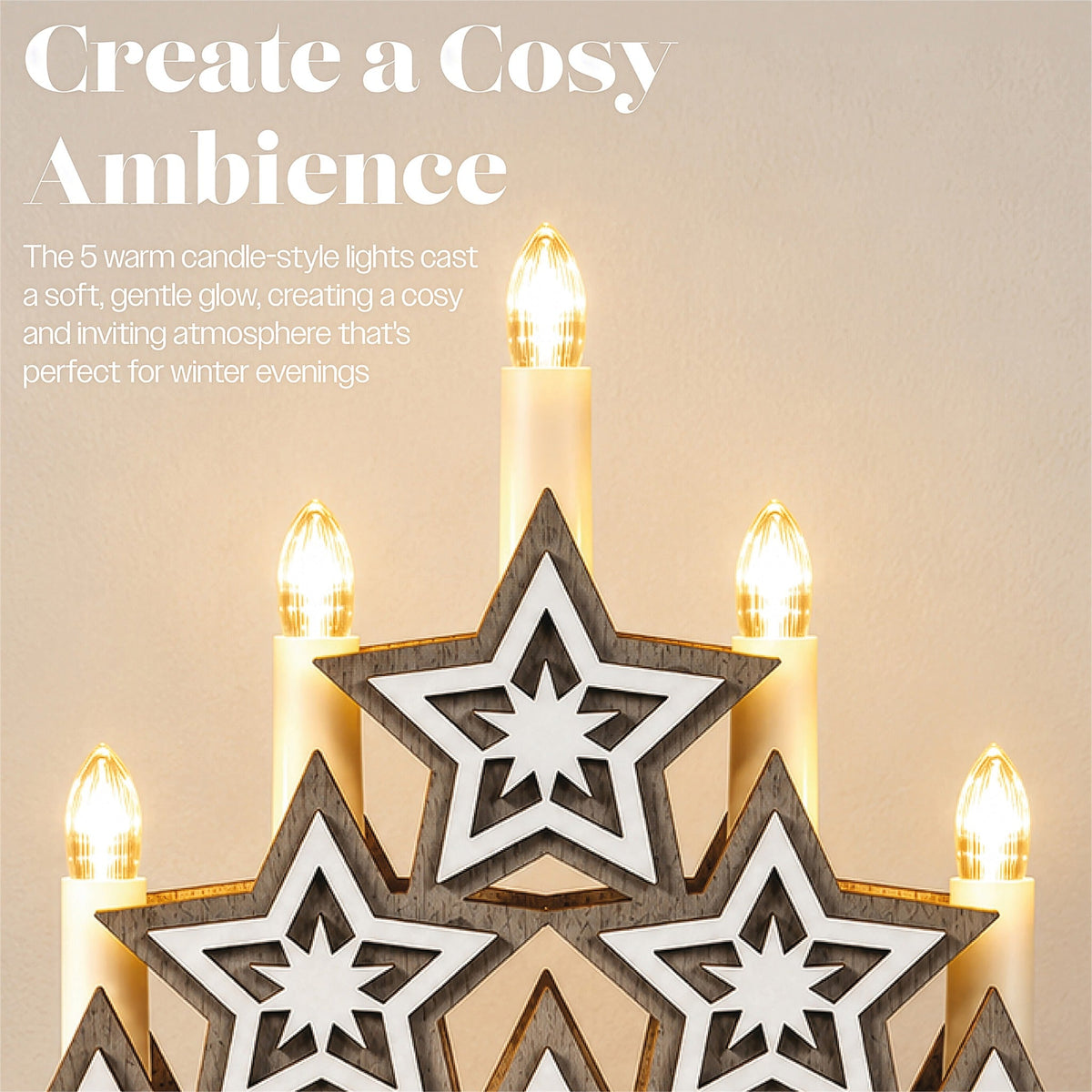 Xmas Haus Natural Festive Wood LED Light Up Christmas Candle Arch With stars Battery Operated_Indoor Christmas Decorations