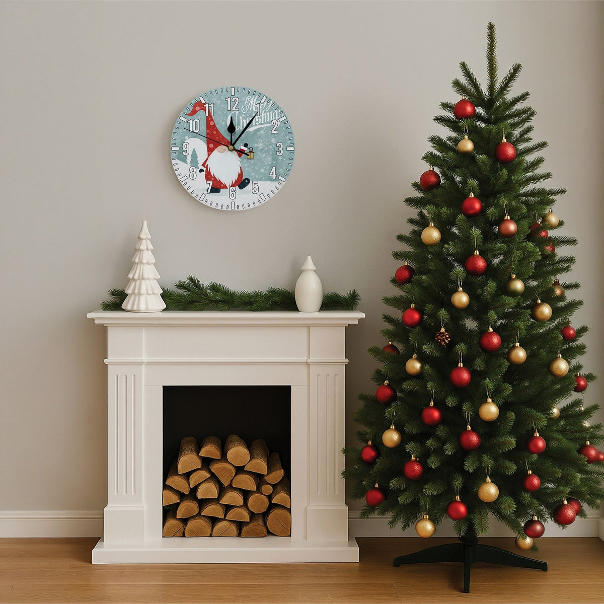 Xmas Haus Christmas Wall Clock – 9" Indoor Clock with Santa Gonk, Battery Operated, Festive Home Decoration_Christmas Clock