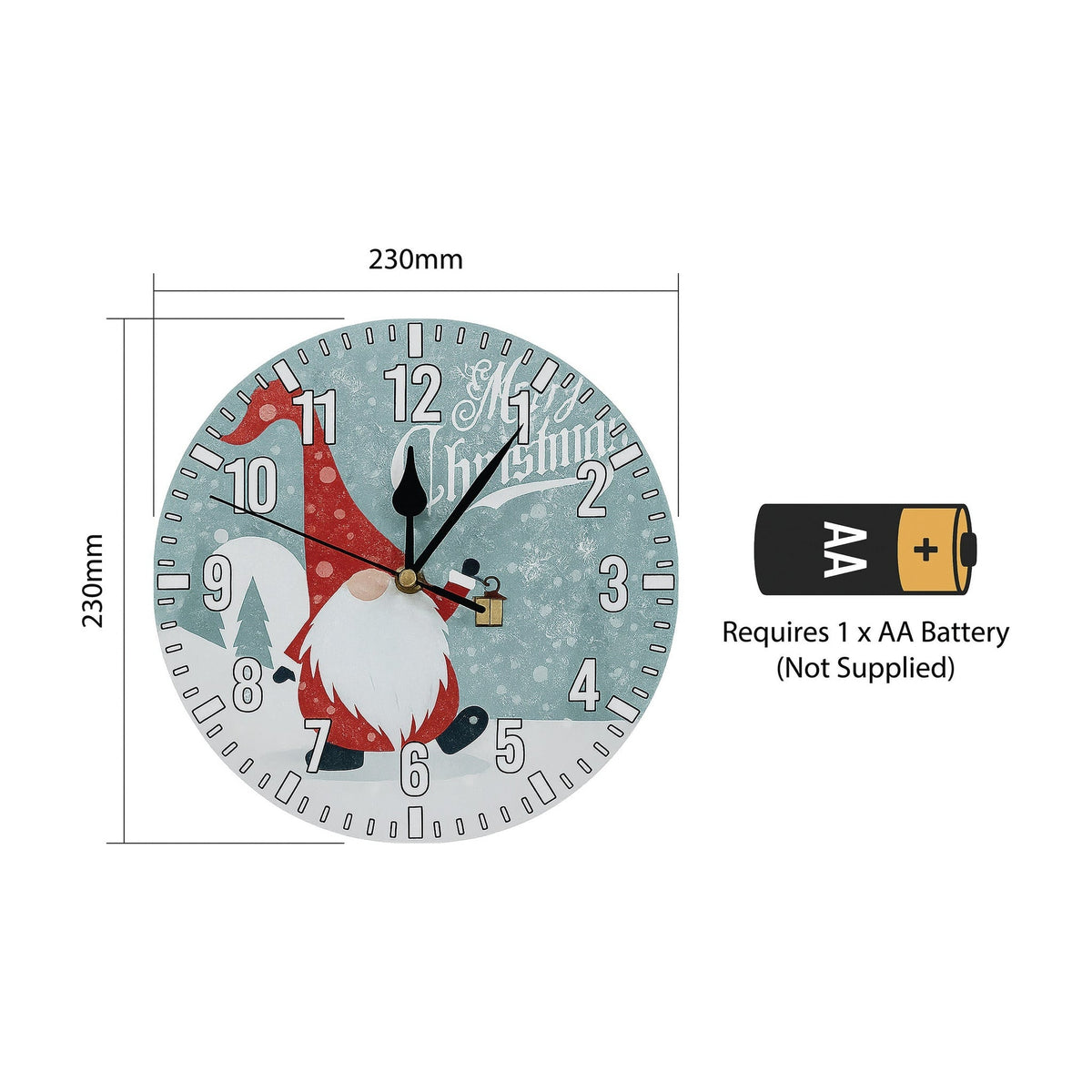 Xmas Haus Christmas Wall Clock – 9" Indoor Clock with Santa Gonk, Battery Operated, Festive Home Decoration_Christmas Clock