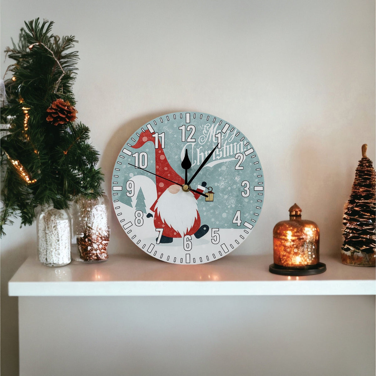 Xmas Haus Christmas Wall Clock – 9" Indoor Clock with Santa Gonk, Battery Operated, Festive Home Decoration_Christmas Clock