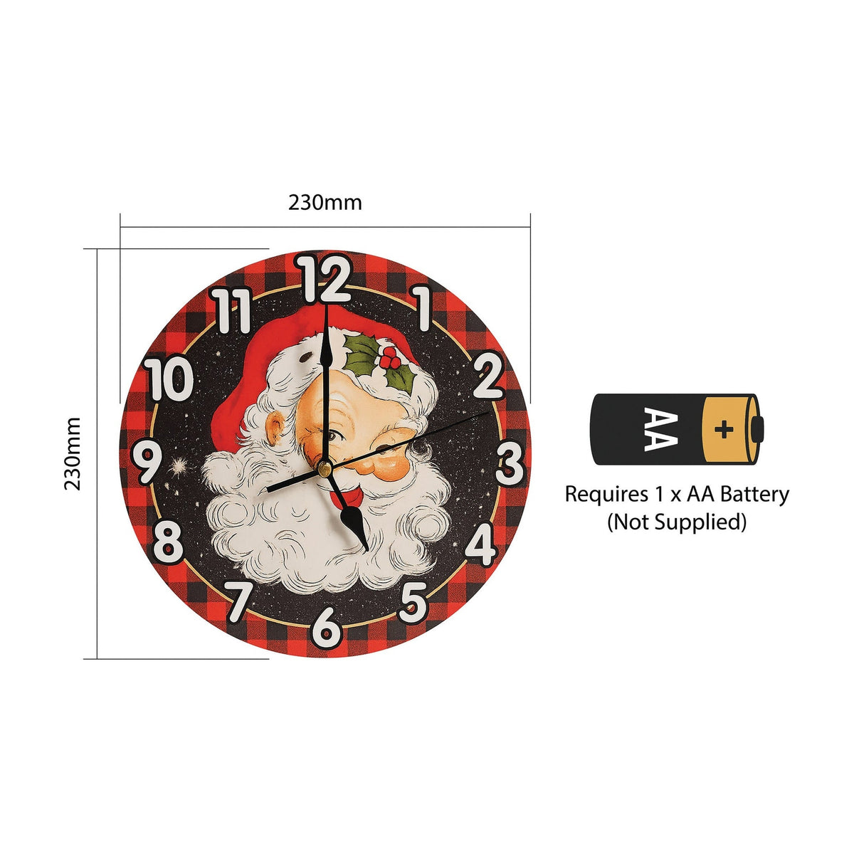 Xmas Haus Christmas Wall Clock – 9" Indoor Clock with Santa, Battery Operated, Festive Home Decoration_Christmas Clock