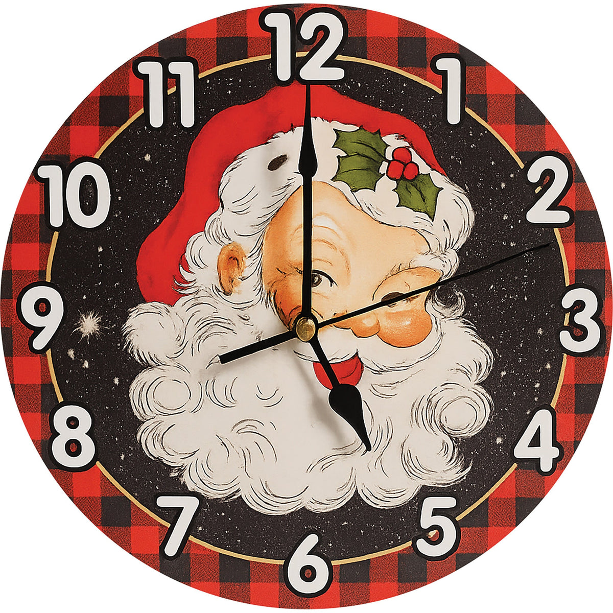 Xmas Haus Christmas Wall Clock – 9" Indoor Clock with Santa, Battery Operated, Festive Home Decoration_Christmas Clock