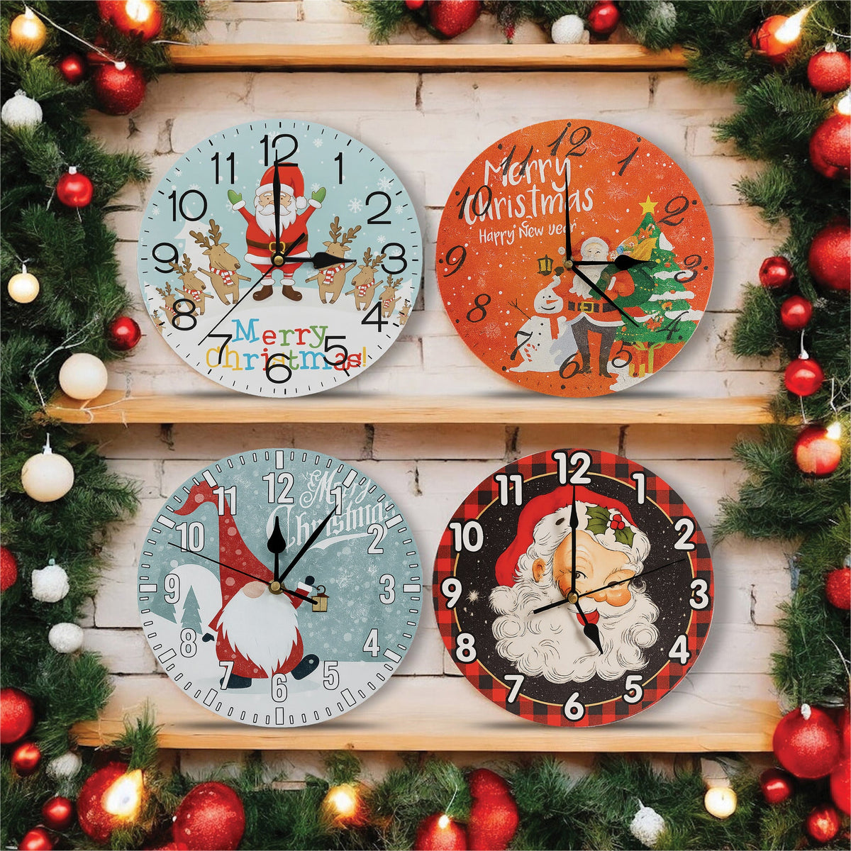 Xmas Haus Christmas Wall Clock – 9" Indoor Clock with Santa, Battery Operated, Festive Home Decoration_Christmas Clock