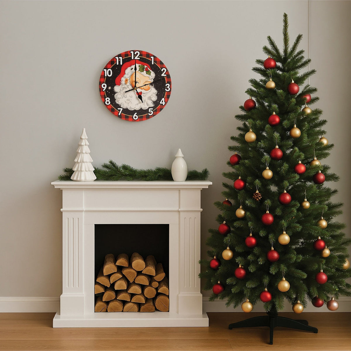 Xmas Haus Christmas Wall Clock – 9" Indoor Clock with Santa, Battery Operated, Festive Home Decoration_Christmas Clock