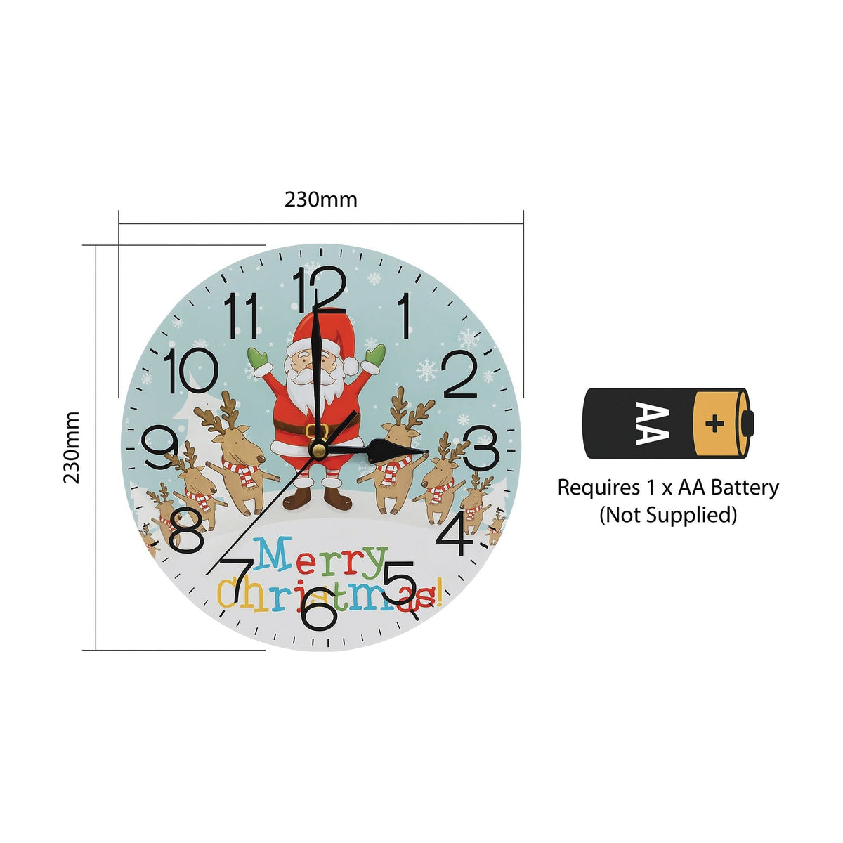 Xmas Haus Christmas Wall Clock – 9" Indoor Clock with Santa & Reindeers, Battery Operated, Festive Home Decoration_Christmas Clock