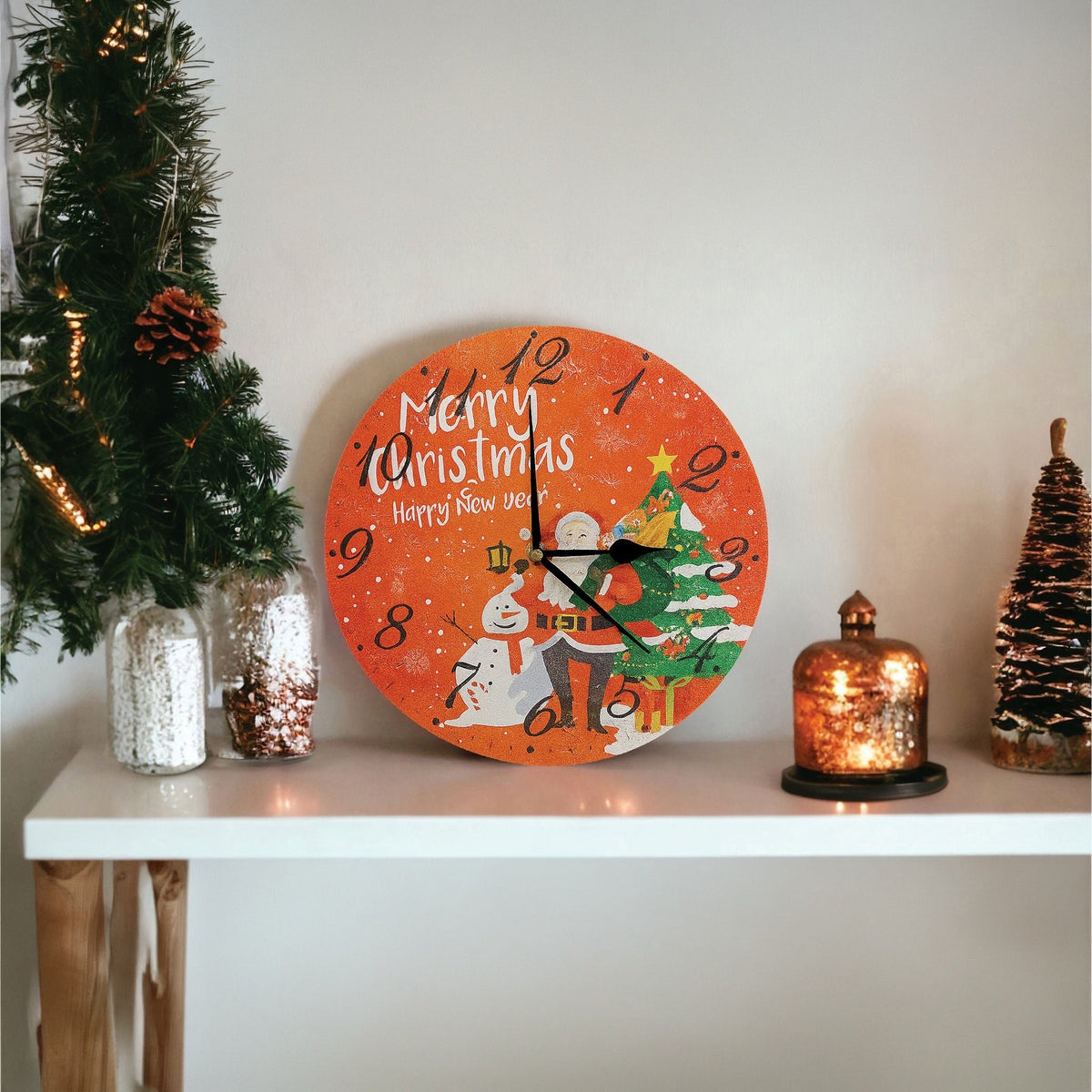 Xmas Haus Christmas Wall Clock – 9" Indoor Clock with Santa & Snowman, Battery Operated, Festive Home Decoration_Christmas Clock