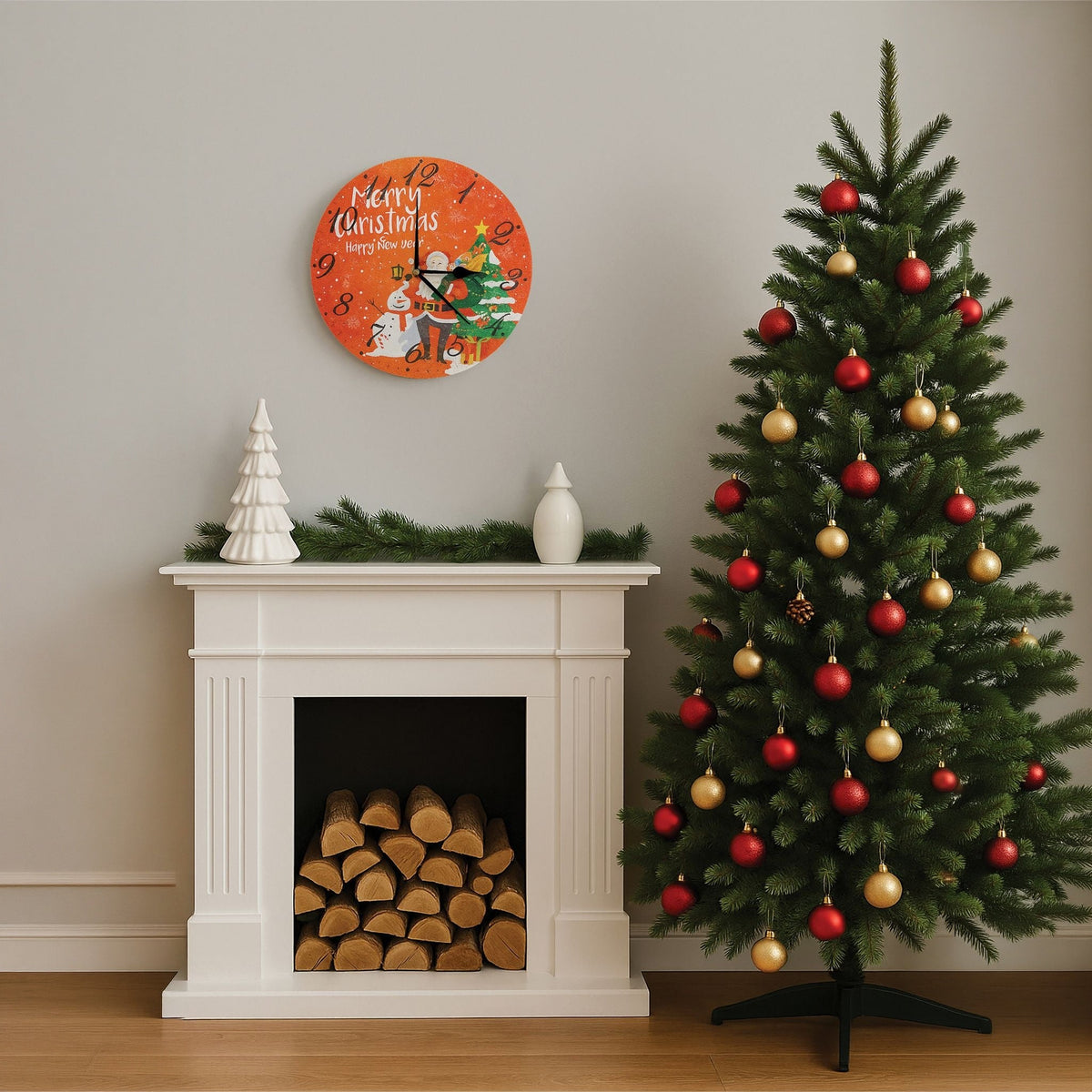 Xmas Haus Christmas Wall Clock – 9" Indoor Clock with Santa & Snowman, Battery Operated, Festive Home Decoration_Christmas Clock