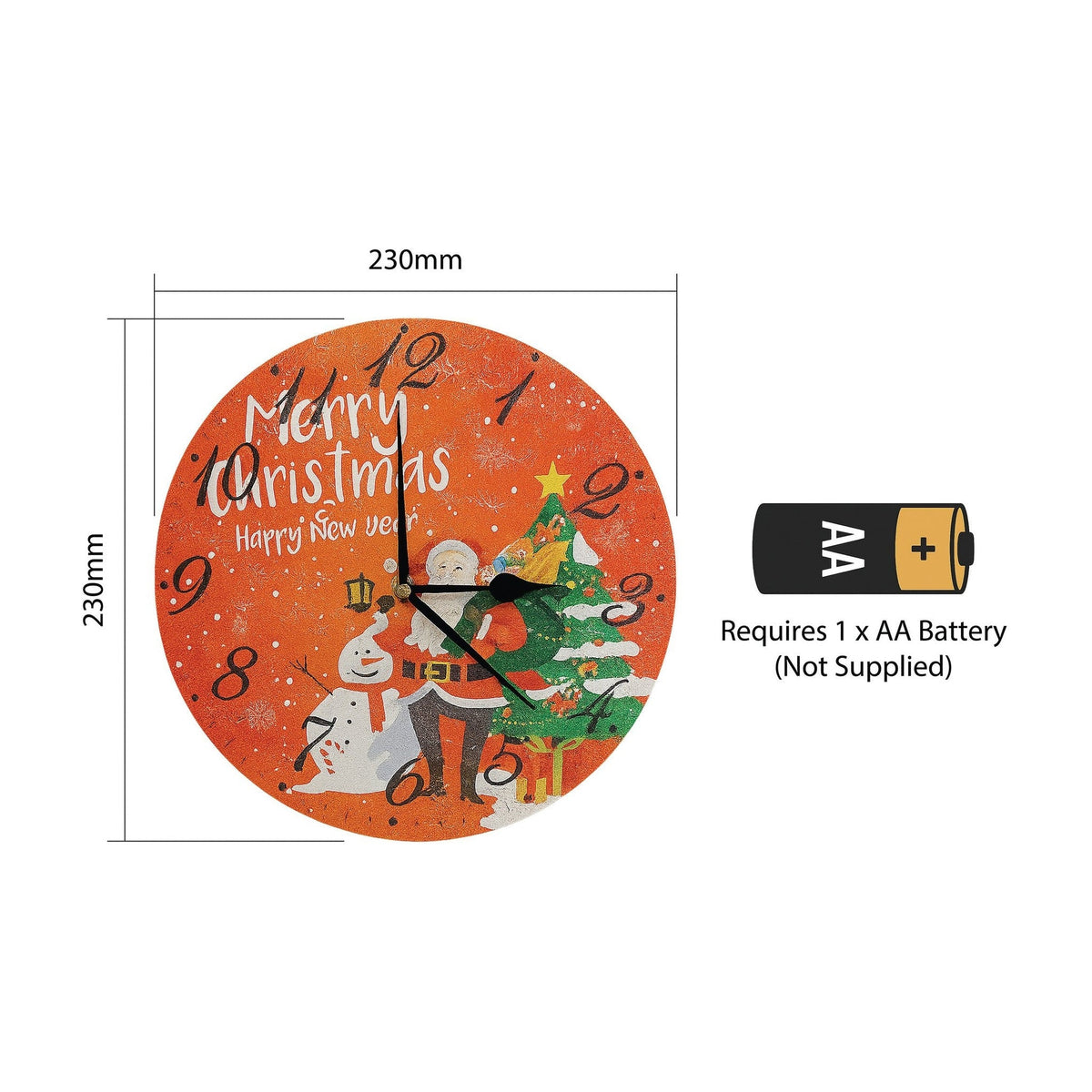 Xmas Haus Christmas Wall Clock – 9" Indoor Clock with Santa & Snowman, Battery Operated, Festive Home Decoration_Christmas Clock
