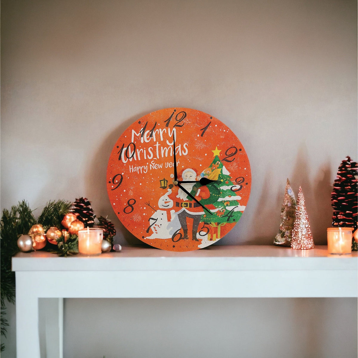 Xmas Haus Christmas Wall Clock – 9" Indoor Clock with Santa & Snowman, Battery Operated, Festive Home Decoration_Christmas Clock