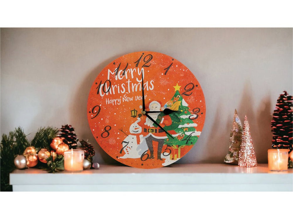 Xmas Haus Christmas Wall Clock (Indoor), Merry Santa & Snowman_Christmas Clock