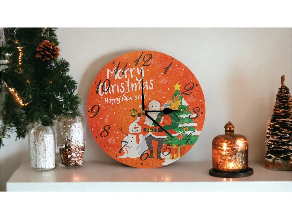 Xmas Haus Christmas Wall Clock (Indoor), Merry Santa & Snowman_Christmas Clock