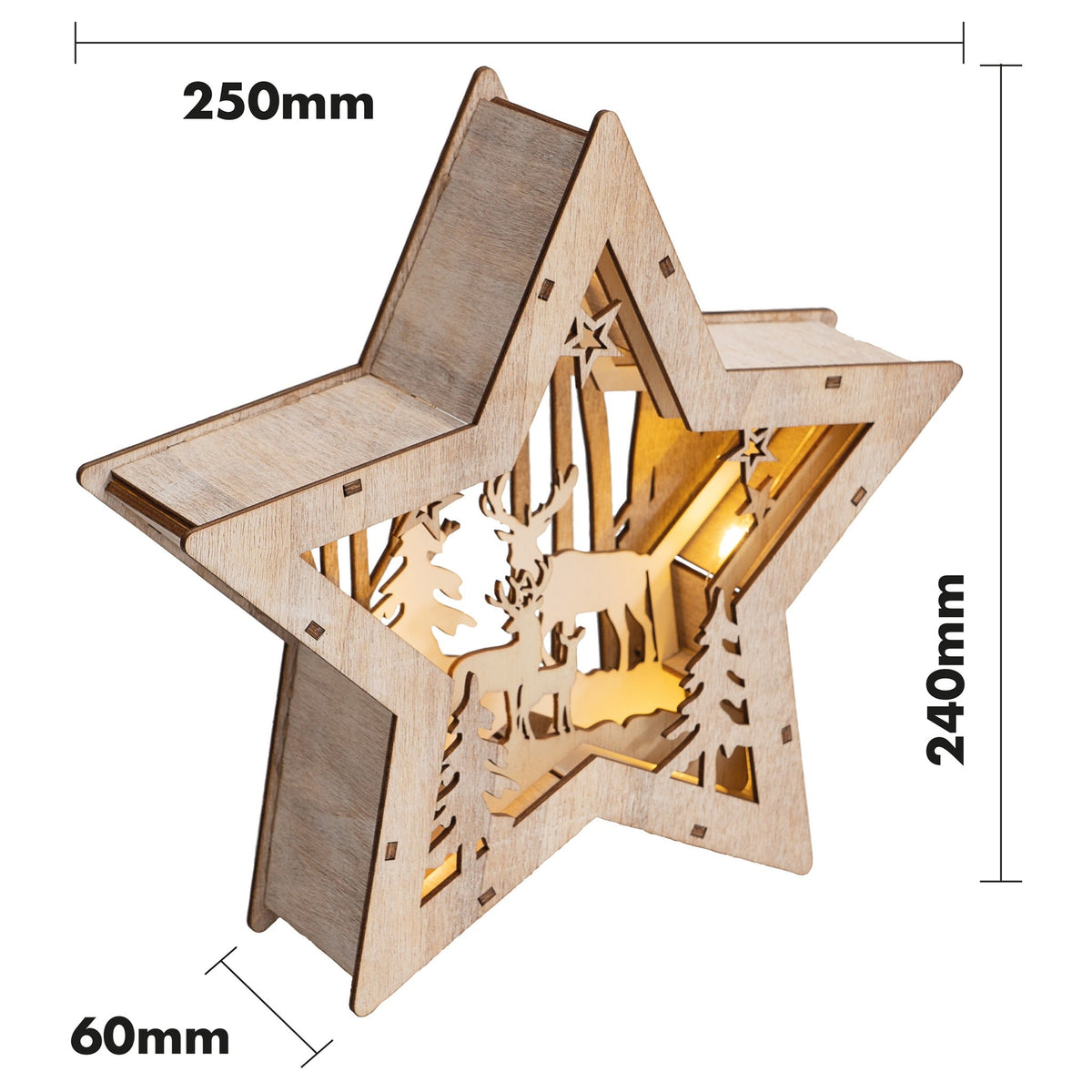 Battery Powered Wooden Light Up Christmas Star - Brown_Indoor Christmas Decorations