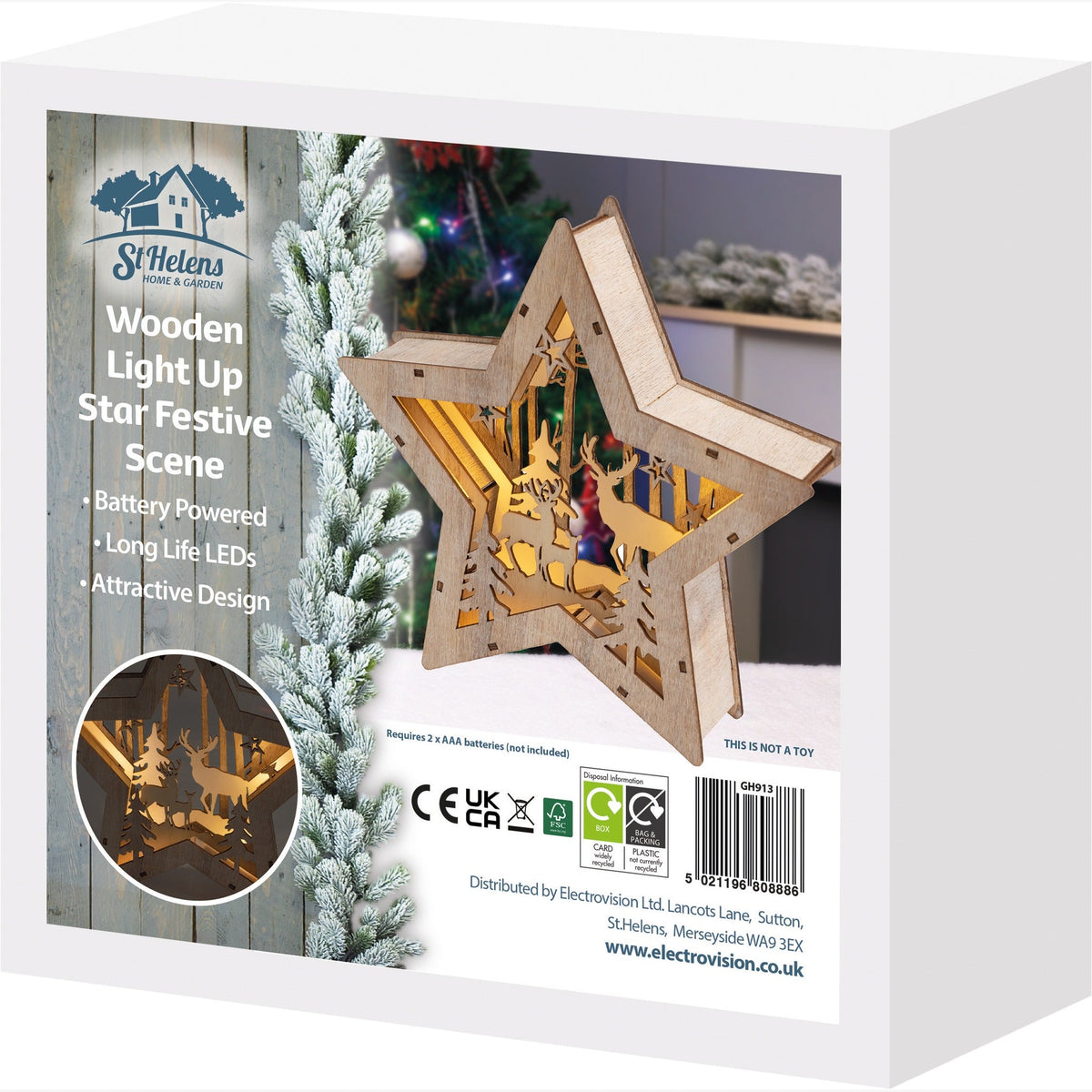 Battery Powered Wooden Light Up Christmas Star - Brown_Indoor Christmas Decorations