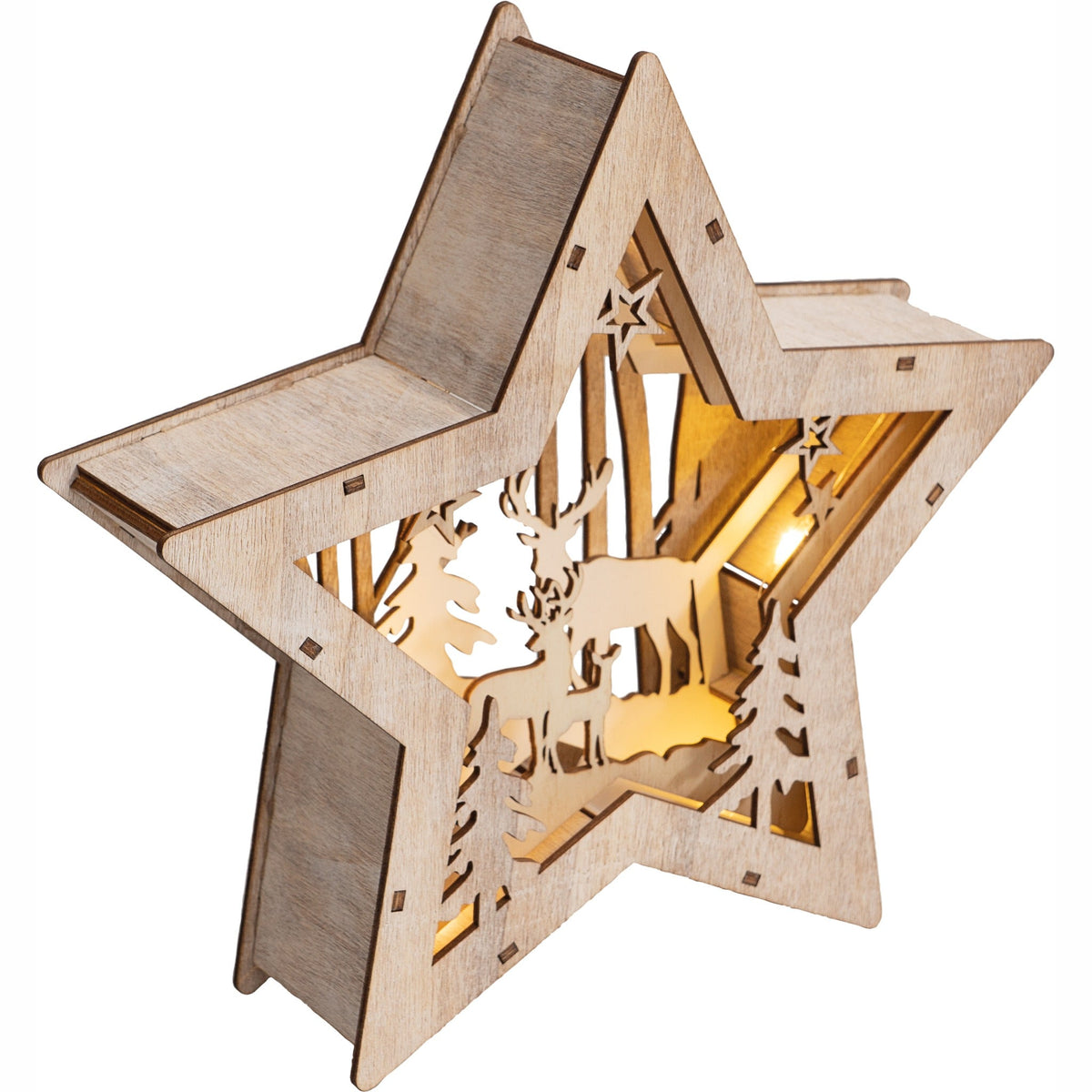 Battery Powered Wooden Light Up Christmas Star - Brown_Indoor Christmas Decorations