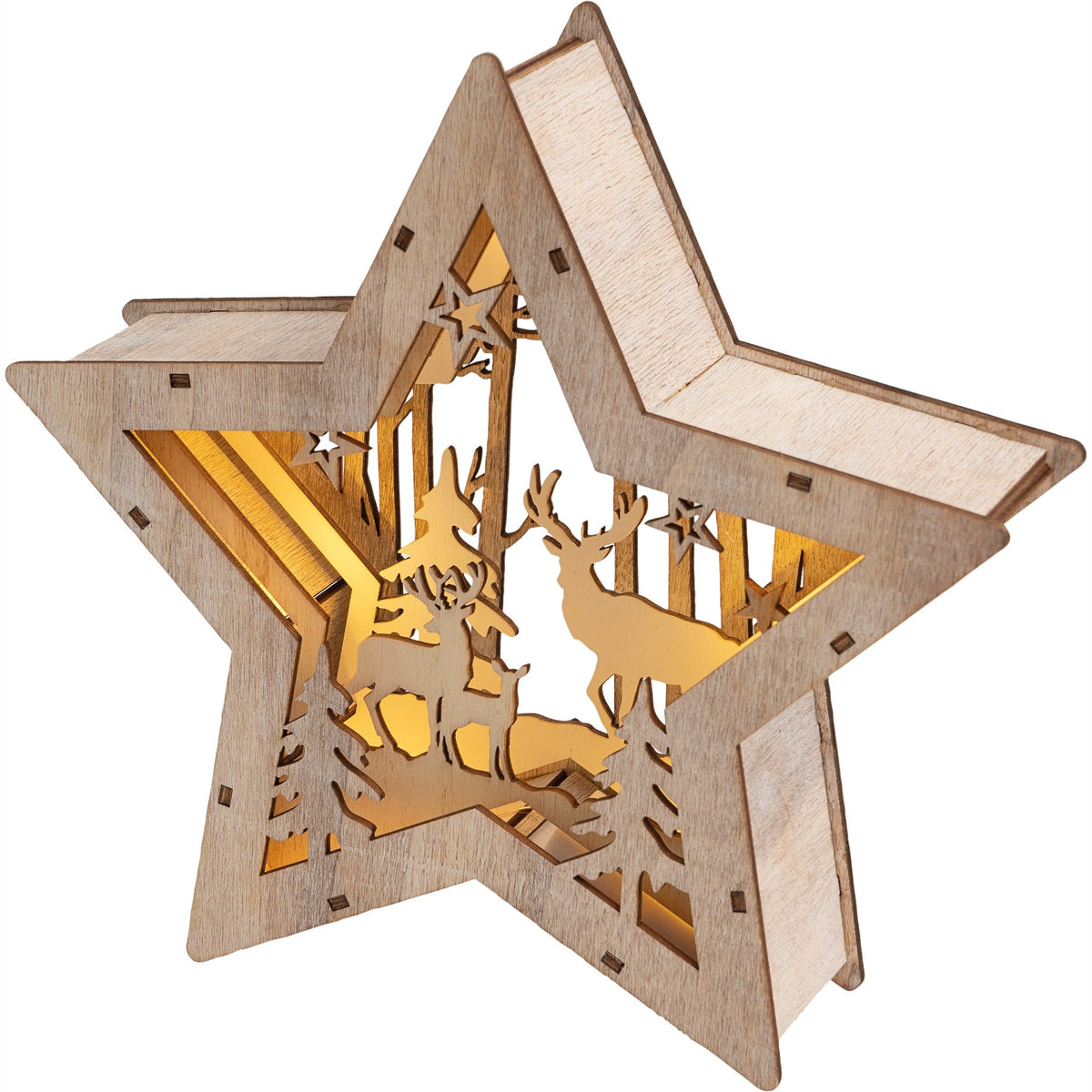 Battery Powered Wooden Light Up Christmas Star - Brown_Indoor Christmas Decorations