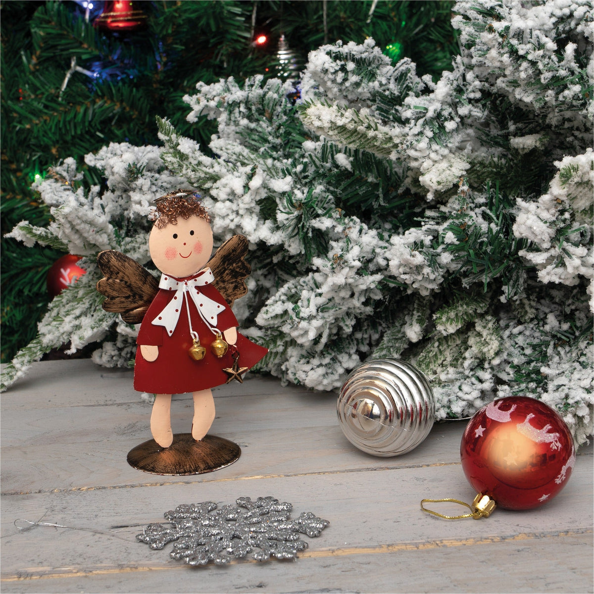 St Helens Home and Garden Metal Angel Ornament - Red or Grey_Indoor Christmas Decorations