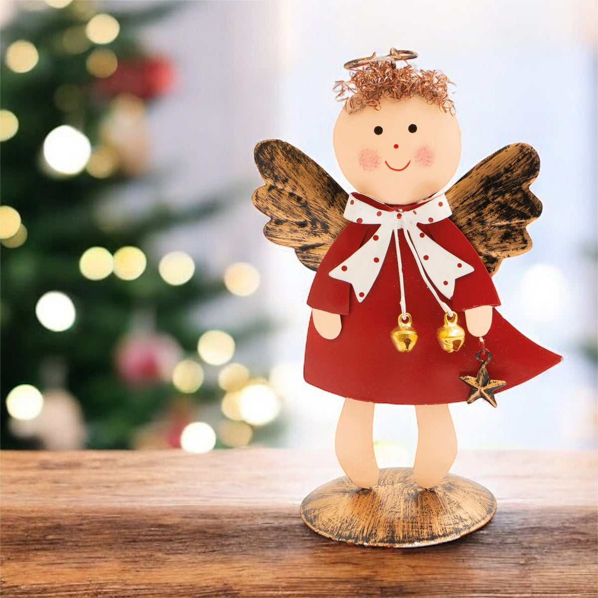St Helens Home and Garden Metal Angel Ornament - Red or Grey_Indoor Christmas Decorations