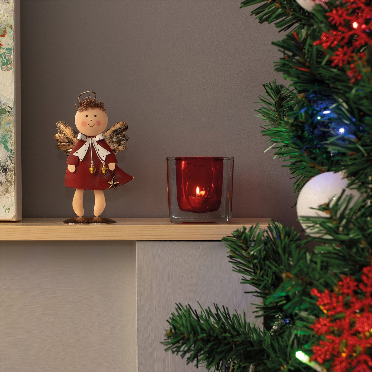 St Helens Home and Garden Metal Angel Ornament - Red or Grey_Indoor Christmas Decorations
