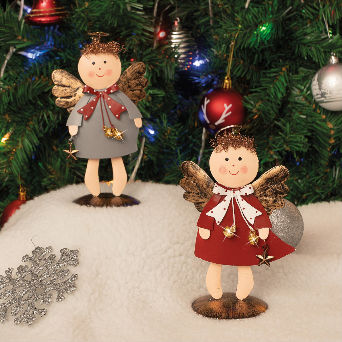 St Helens Home and Garden Metal Angel Ornament - Red or Grey_Indoor Christmas Decorations