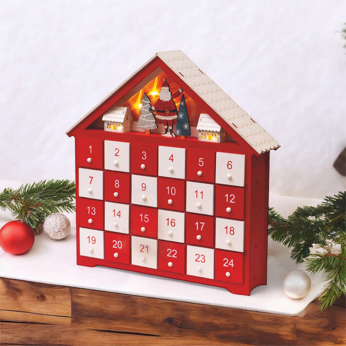 Wooden Santa Advent Calendar – Festive Countdown Decoration for Christmas_Indoor Christmas Decorations