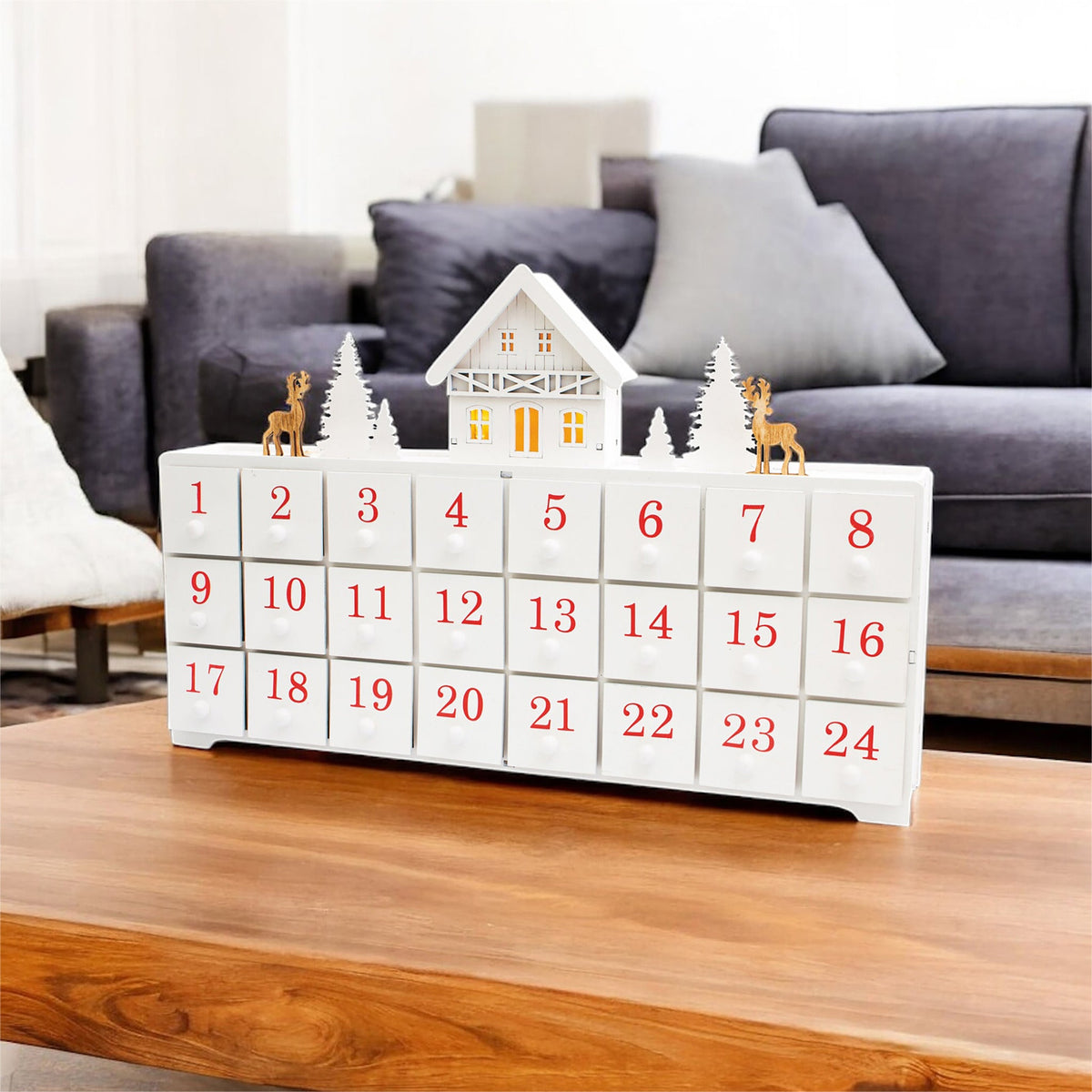 Wooden Reindeer Advent Calendar – Festive Countdown Decoration for Christmas_Indoor Christmas Decorations