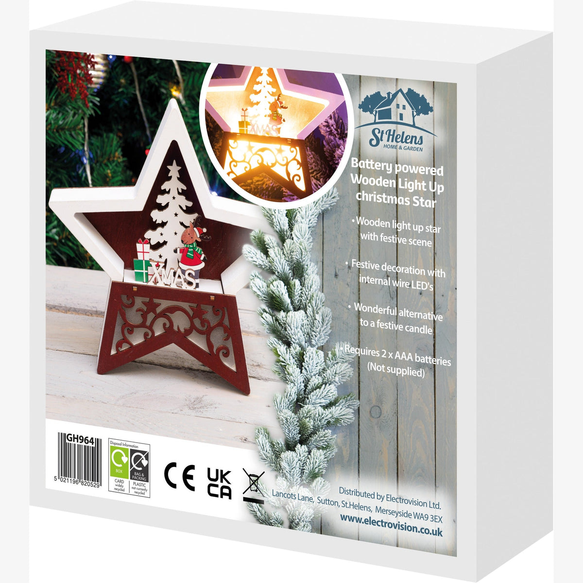 Battery Powered Wooden Light Up Christmas Star - White and Burgundy_Indoor Christmas Decorations