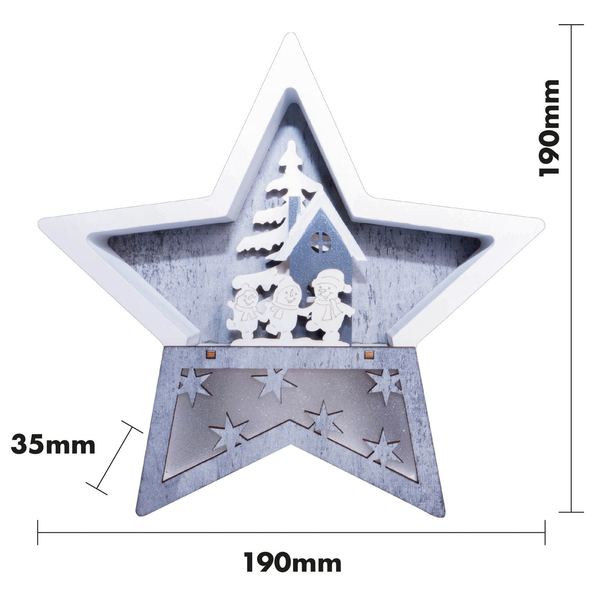 Battery Powered Wooden Light Up Christmas Star - White and Grey_Indoor Christmas Decorations