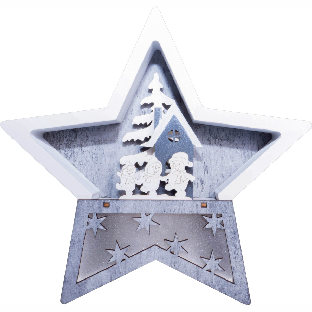 Battery Powered Wooden Light Up Christmas Star - White and Grey_Indoor Christmas Decorations
