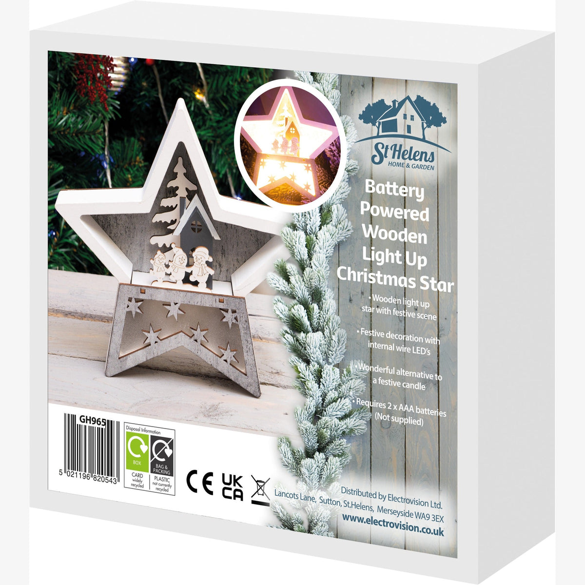 Battery Powered Wooden Light Up Christmas Star - White and Grey_Indoor Christmas Decorations