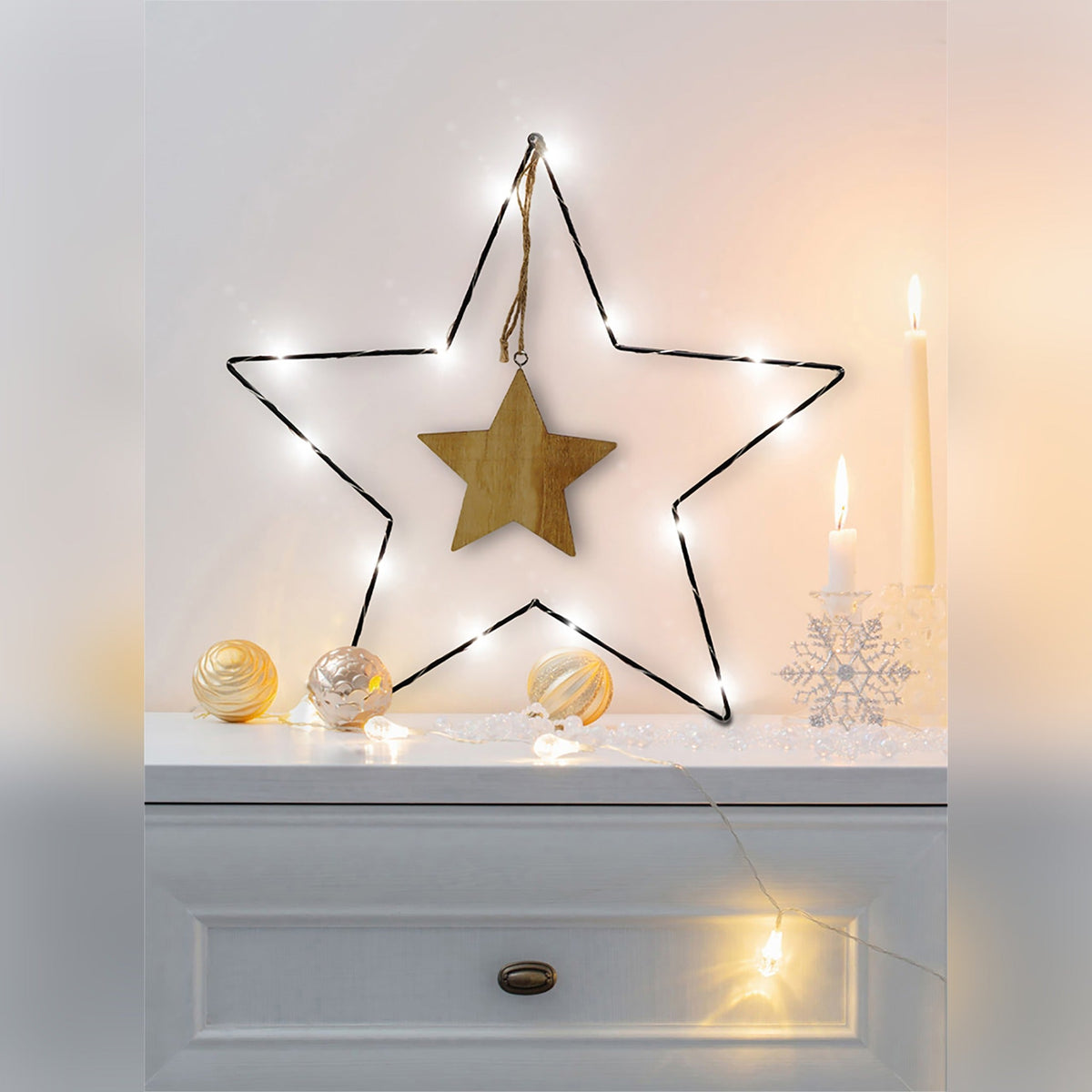 Battery Powered Metal Christmas Silhouette With LED String Lights_Indoor Christmas Decorations