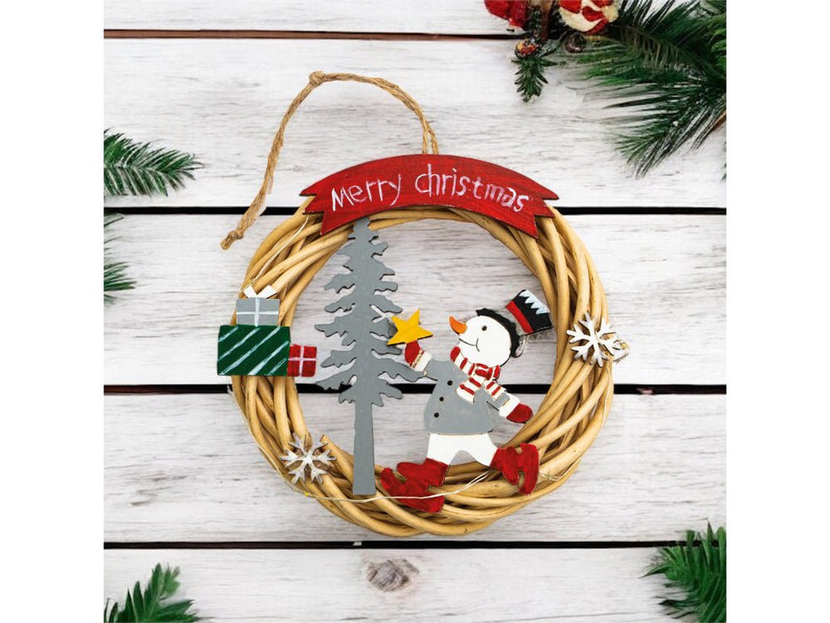 St Helens Snowman Battery Powered Wicker Christmas Wreath_Christmas Wreaths