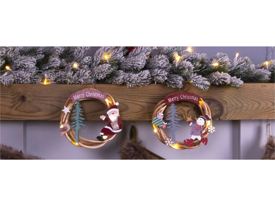 St Helens Snowman Battery Powered Wicker Christmas Wreath_Christmas Wreaths