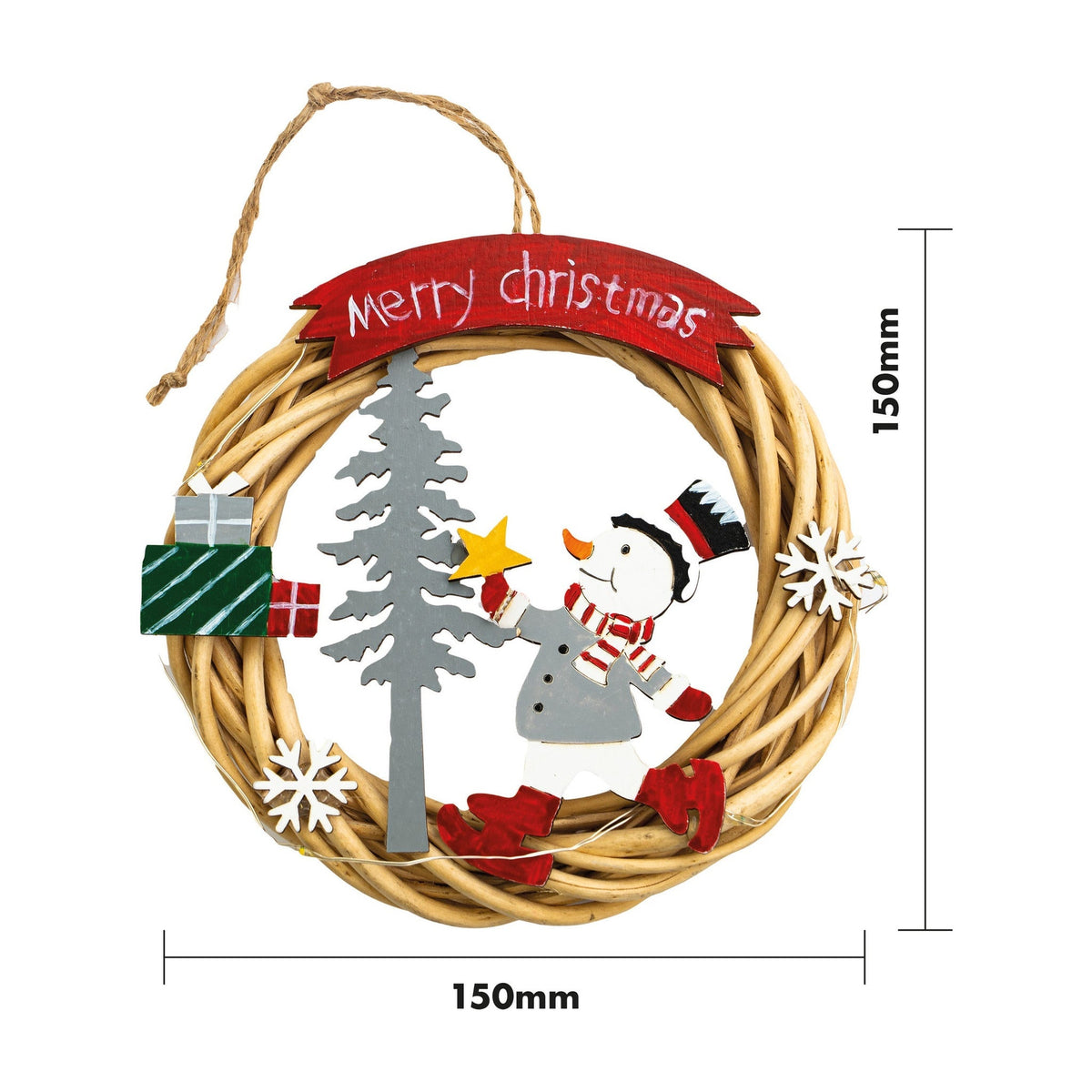 St Helens Snowman Battery-Powered Wicker Christmas Wreath – Festive Indoor Decoration_Christmas Wreaths