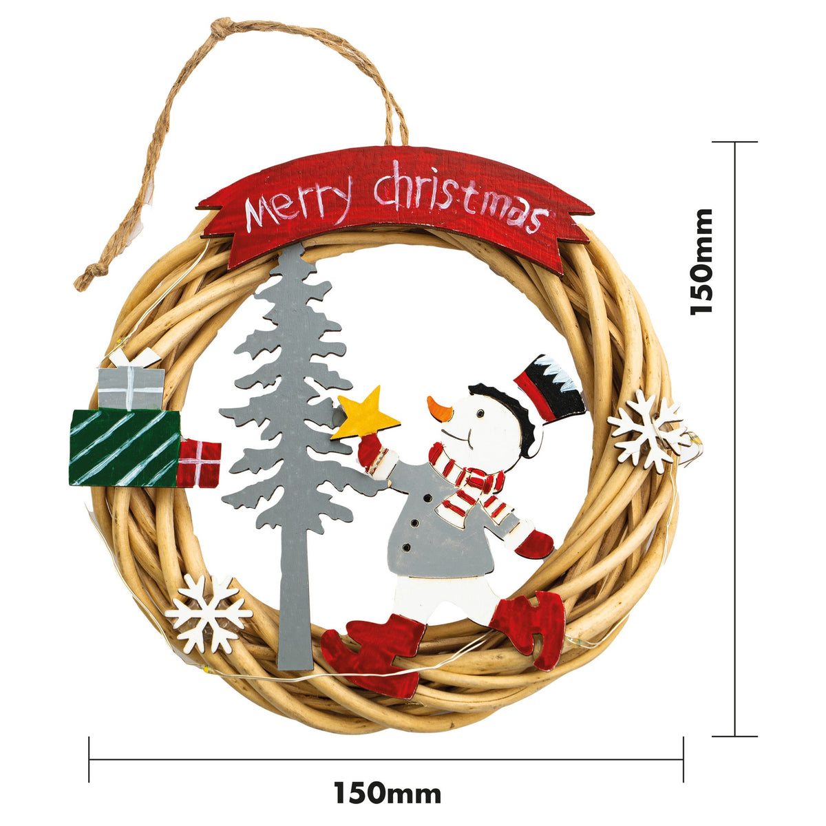 St Helens Snowman Battery-Powered Wicker Christmas Wreath – Festive Indoor Decoration_Christmas Wreaths