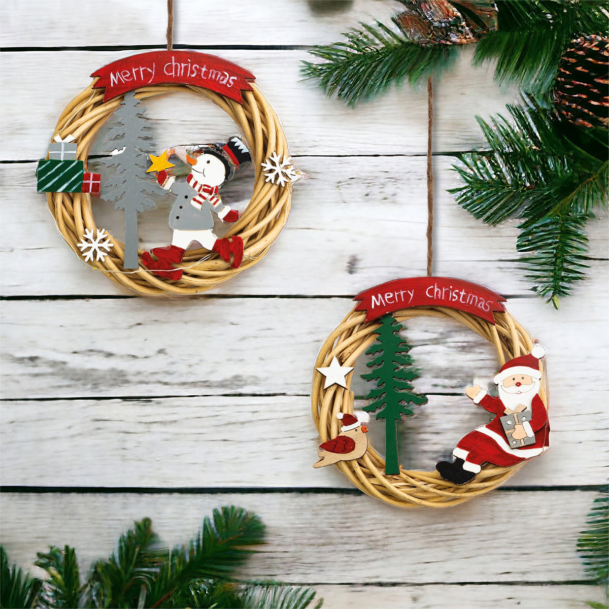 St Helens Snowman Battery-Powered Wicker Christmas Wreath – Festive Indoor Decoration_Christmas Wreaths