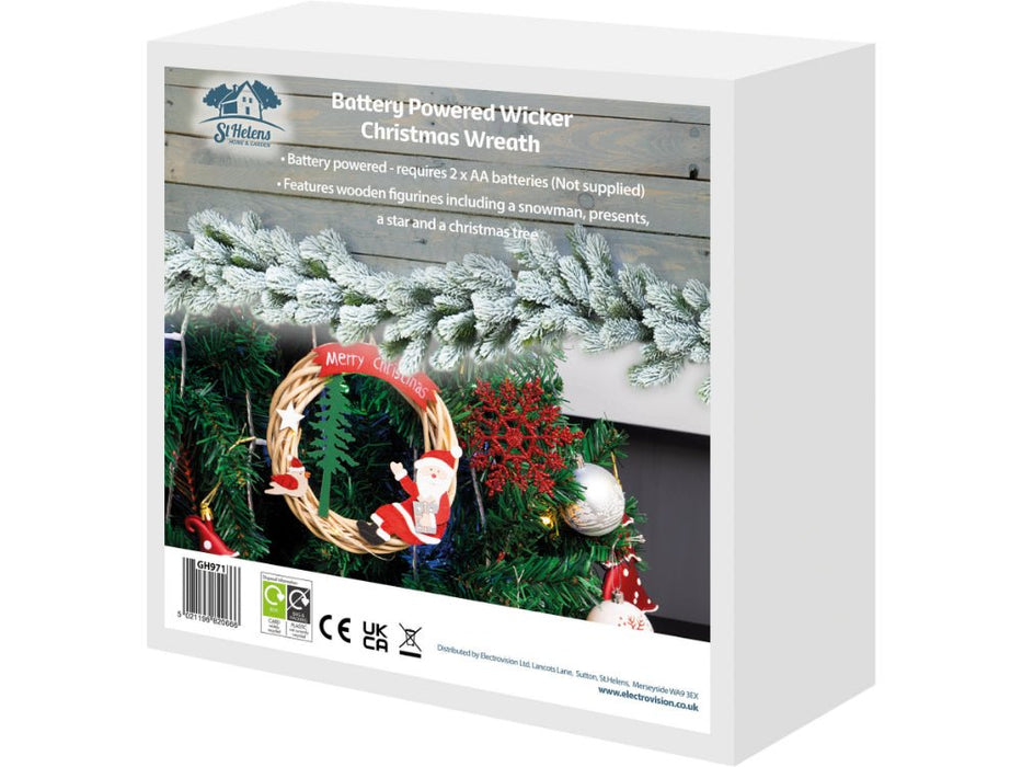 St Helens Santa Battery Powered Wicker Christmas Wreath_Christmas Wreaths