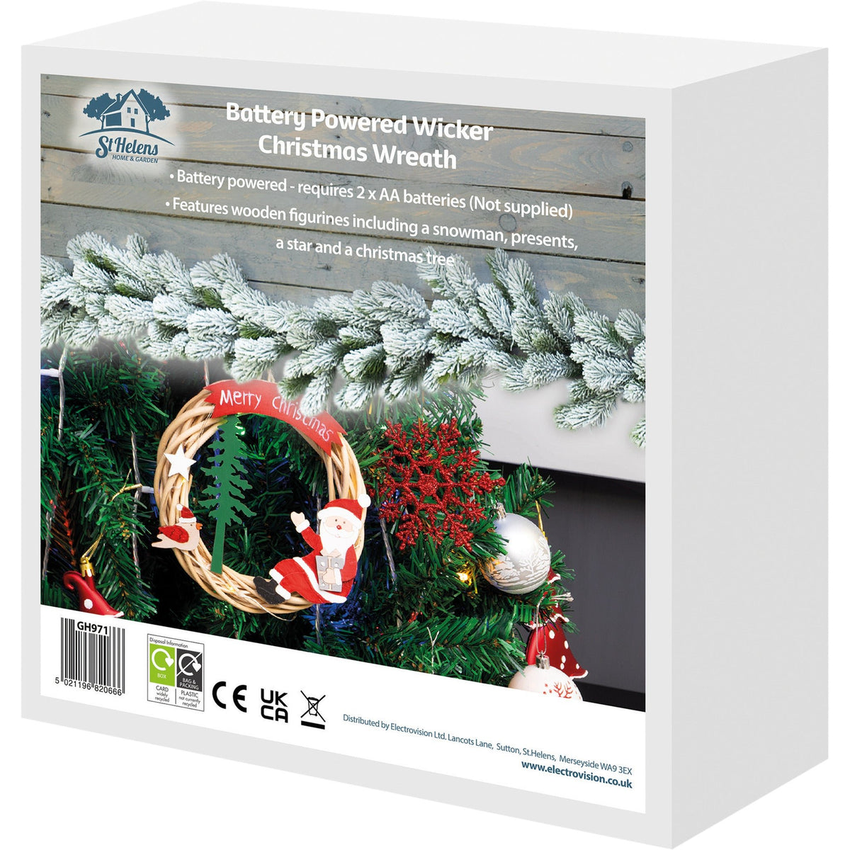 St Helens Santa Battery-Powered Wicker Christmas Wreath – Festive Indoor Decoration_Christmas Wreaths