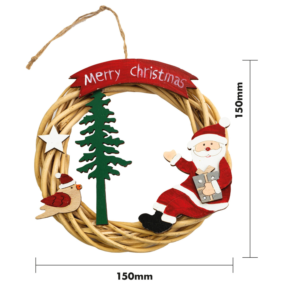 St Helens Santa Battery-Powered Wicker Christmas Wreath – Festive Indoor Decoration_Christmas Wreaths