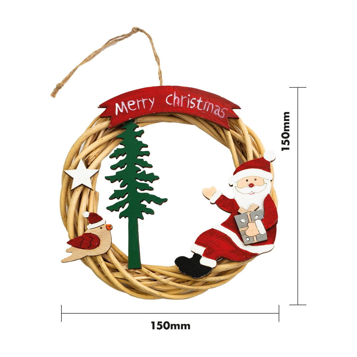 St Helens Santa Battery-Powered Wicker Christmas Wreath – Festive Indoor Decoration_Christmas Wreaths