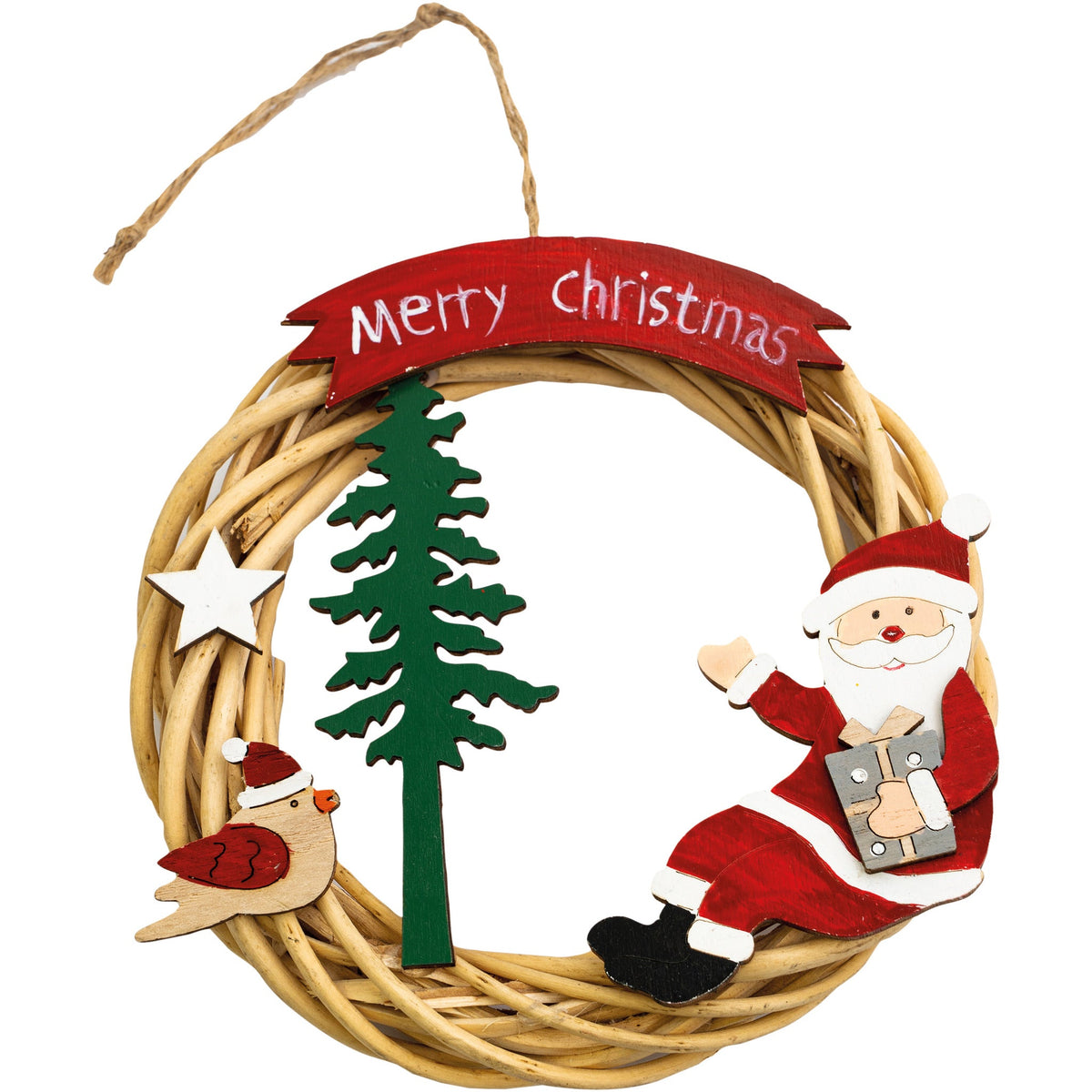St Helens Santa Battery-Powered Wicker Christmas Wreath – Festive Indoor Decoration_Christmas Wreaths