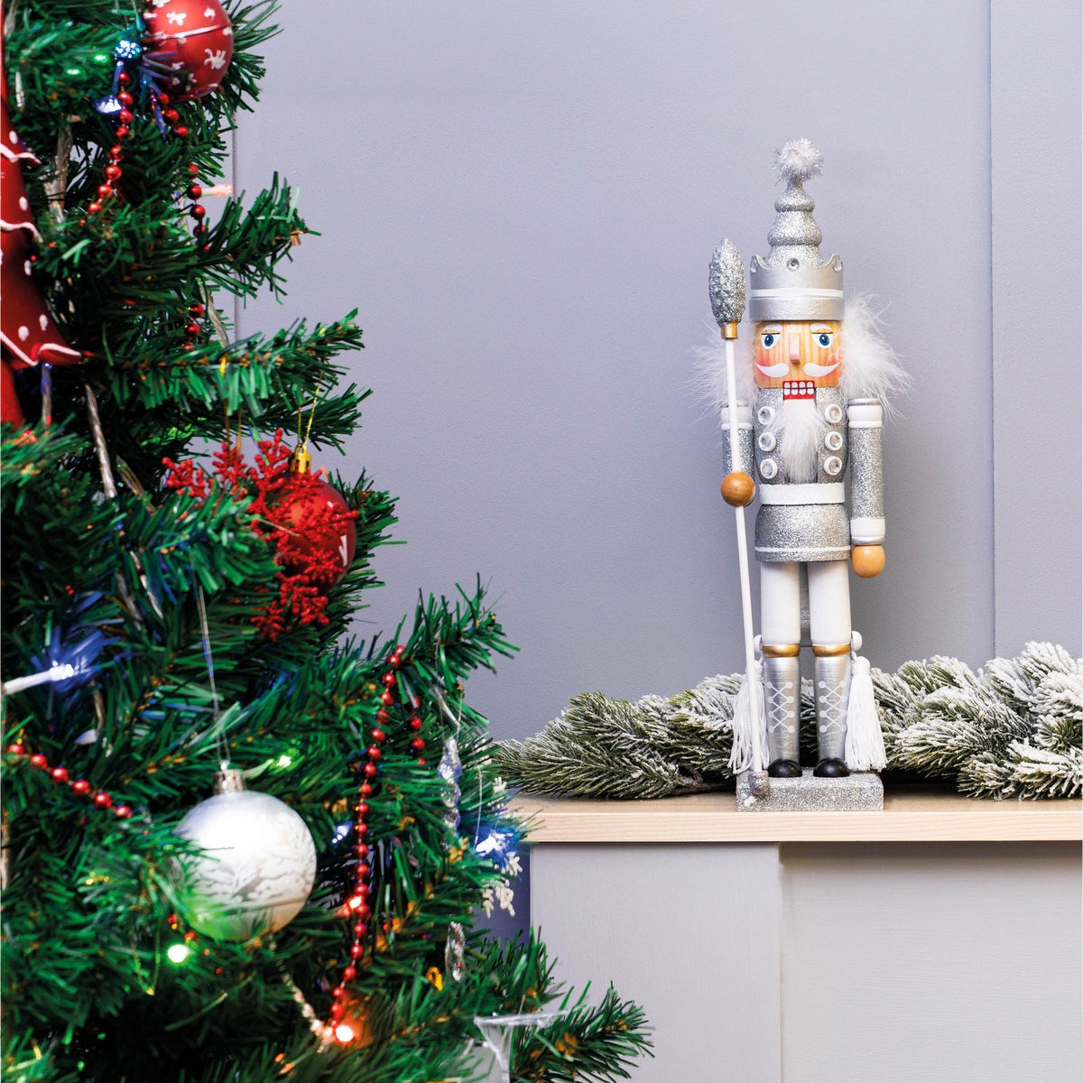 St Helens Glitter Nutcracker 40cm – Festive Decoration with Staff Rod- Available in 3 Colourways_Christmas